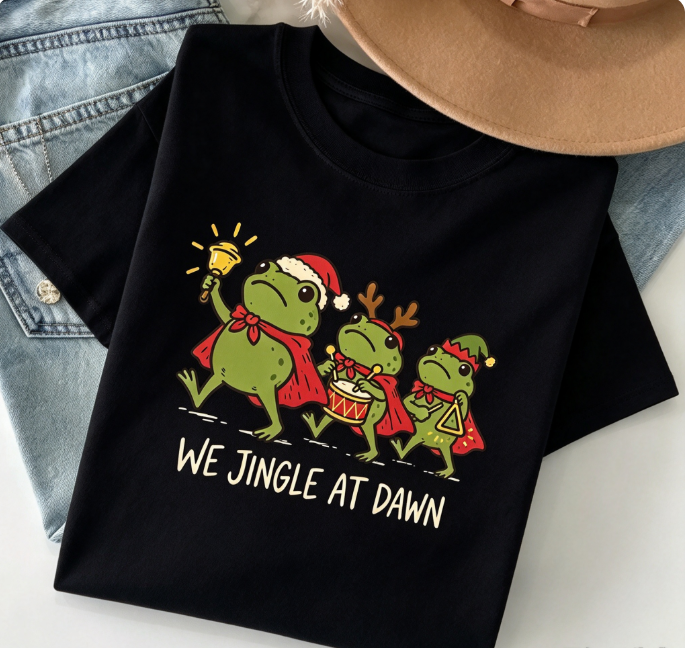 Funny Christmas Frog T-Shirt, We Jingle at Dawn, Church Bell Choir Shirt, Funny Animal Xmas Tee, Cute Toad Christmas Top