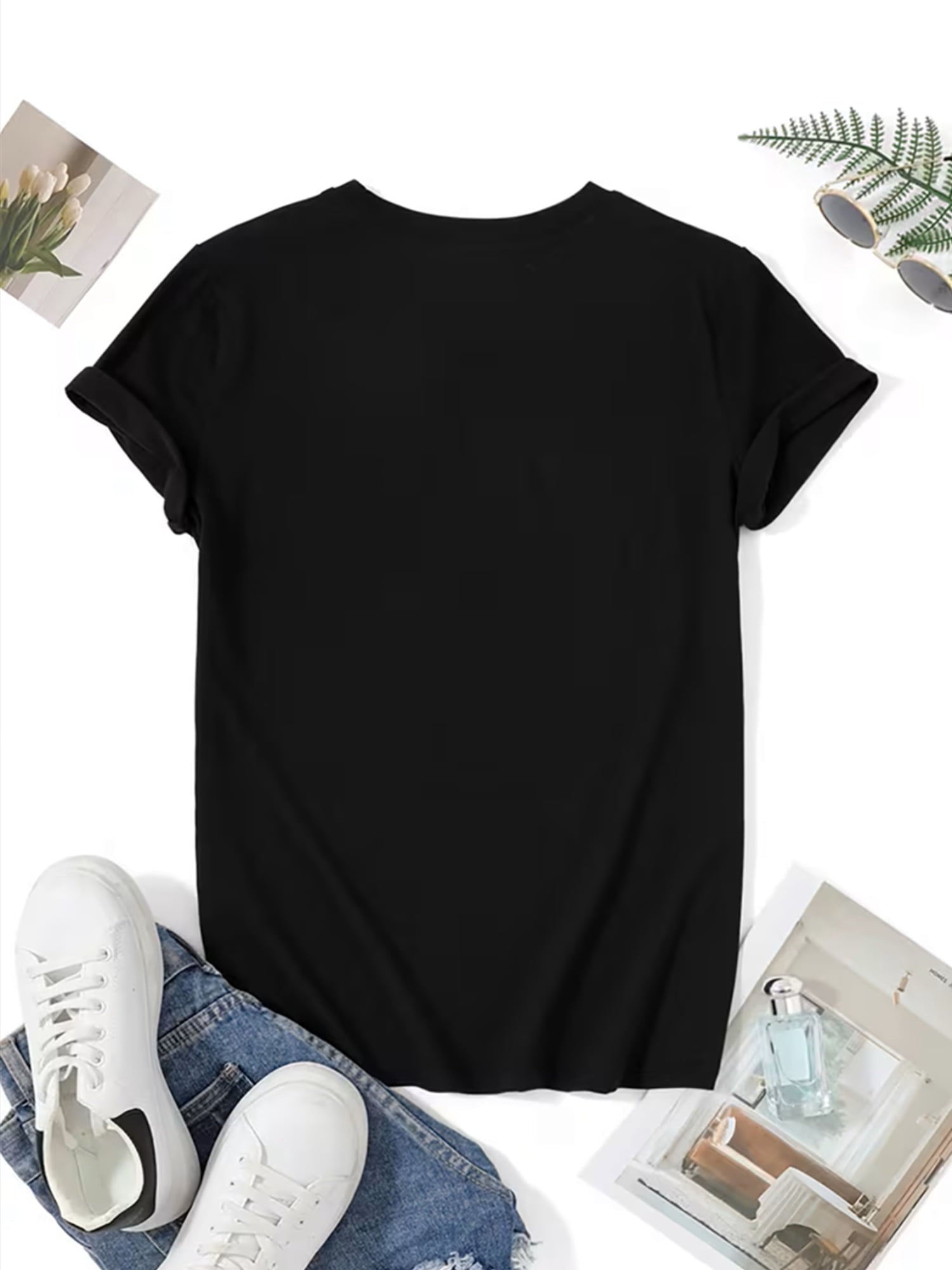 Women Cute Ghost Black Cat Coffee Graphic T-Shirt, Halloween Spooky Ghost Cat Print Crew Neck Short Sleeve Casual Tee