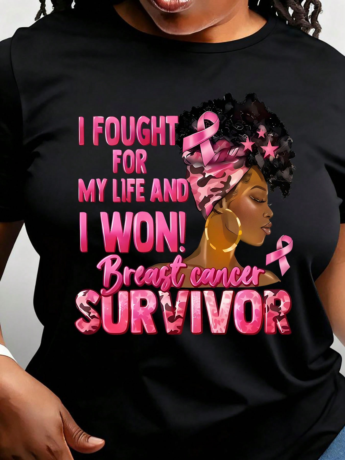 Breast Cancer Survivor Women's T-Shirt With Inspirational Quote And Pink Ribbon Design