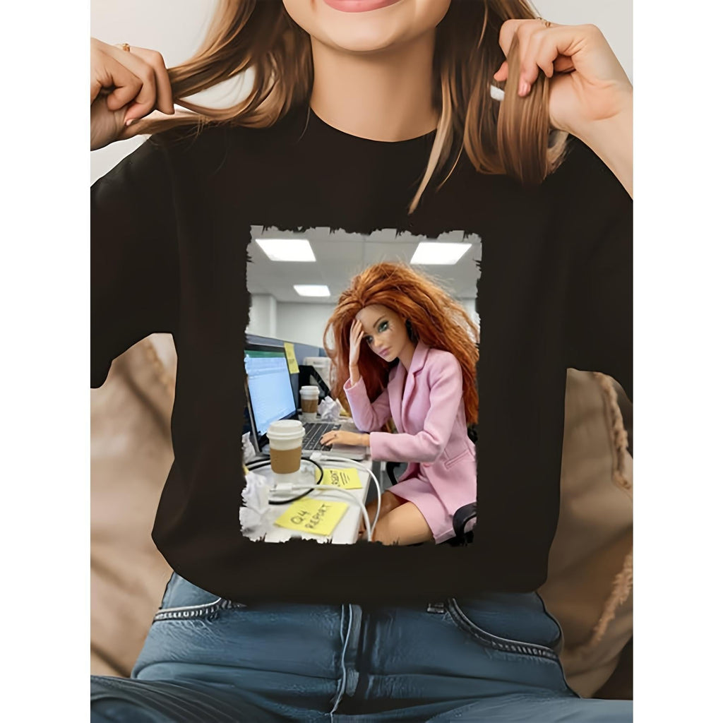 Funny Working Astonished Doll Face Meme T-Shirt - Outrageous Awkward Expression Graphic Tee, Unisex Viral Humor Top