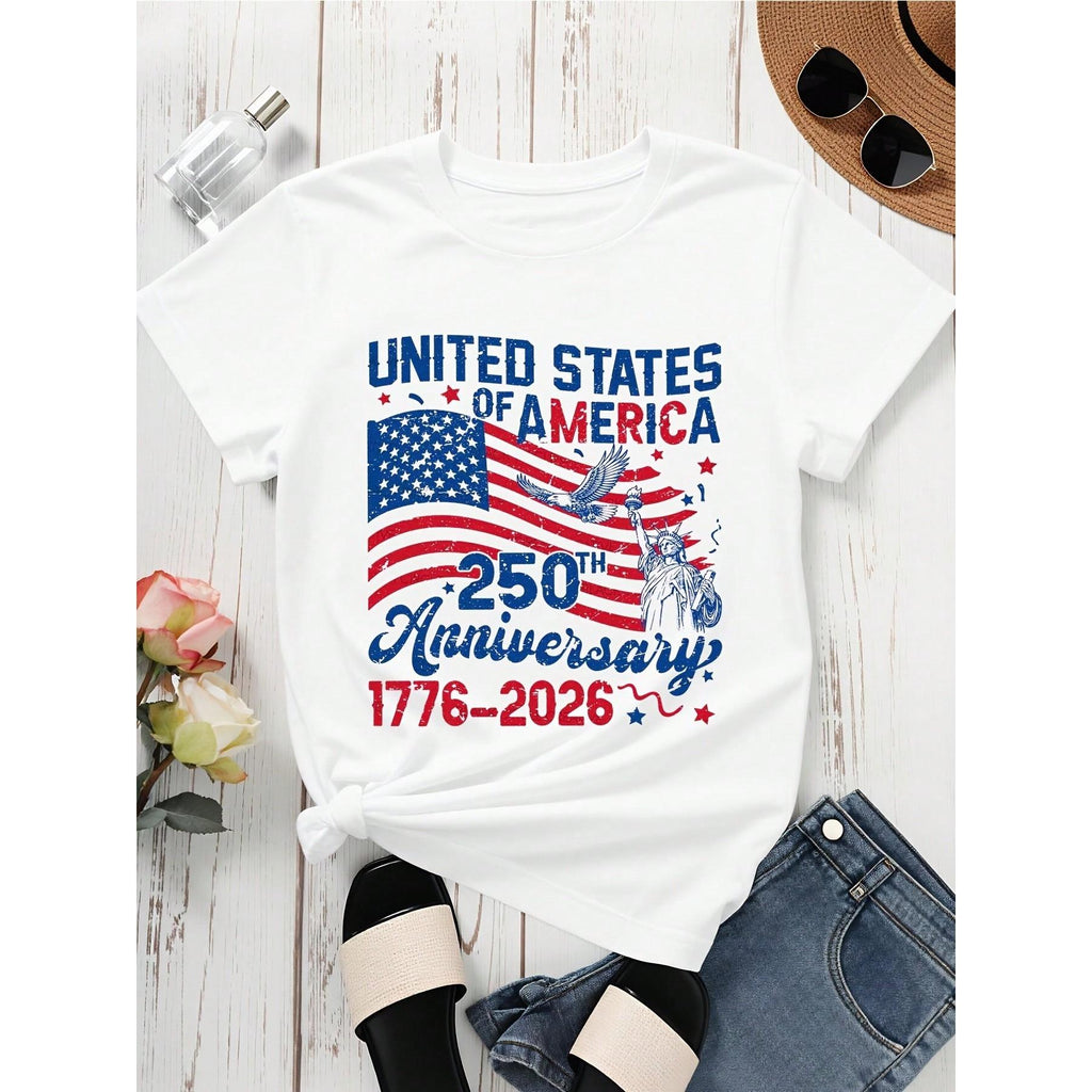 United States Of America 250th Anniversary 1776 2026 Patriotic T-Shirt With American Flag And Statue Of Liberty Design For Independence Day Celebration