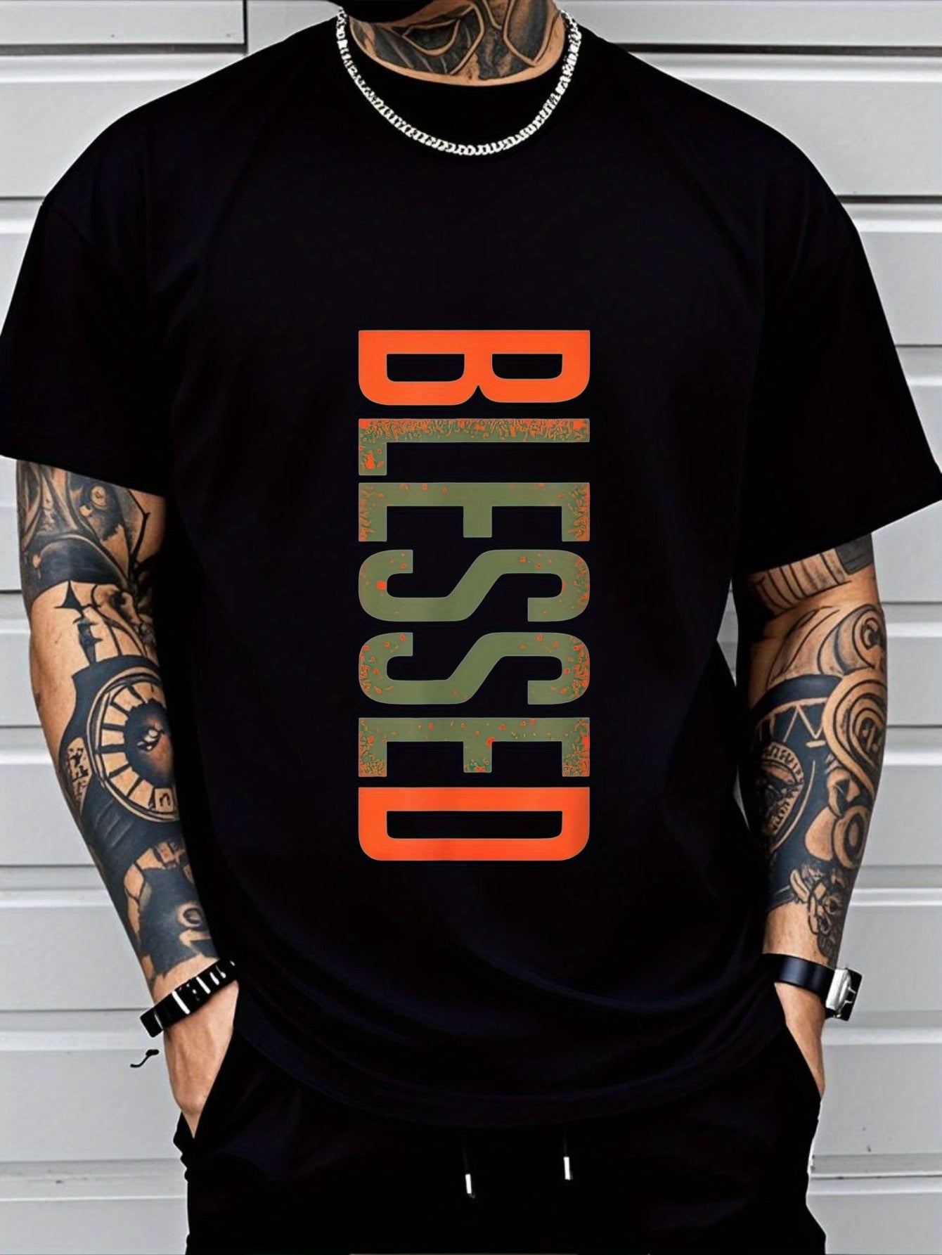 Men's BLESSED 3D Printed T-Shirt- Bold Geometric Letters