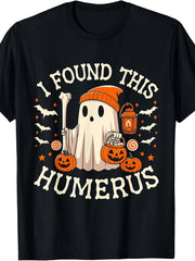 Men Women Funny "I Found This Humerus" Retro Humor T-Shirt, Vintage Bone Graphic Tee Suitable for Halloween, Casual Wear, Themed Parties