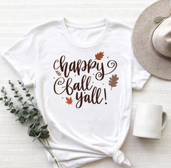 Happy Fall Y'all T-Shirt, Cute Autumn Season Graphic Tee, Fall Thanksgiving Gift Top for Women, Casual Holiday Shirt