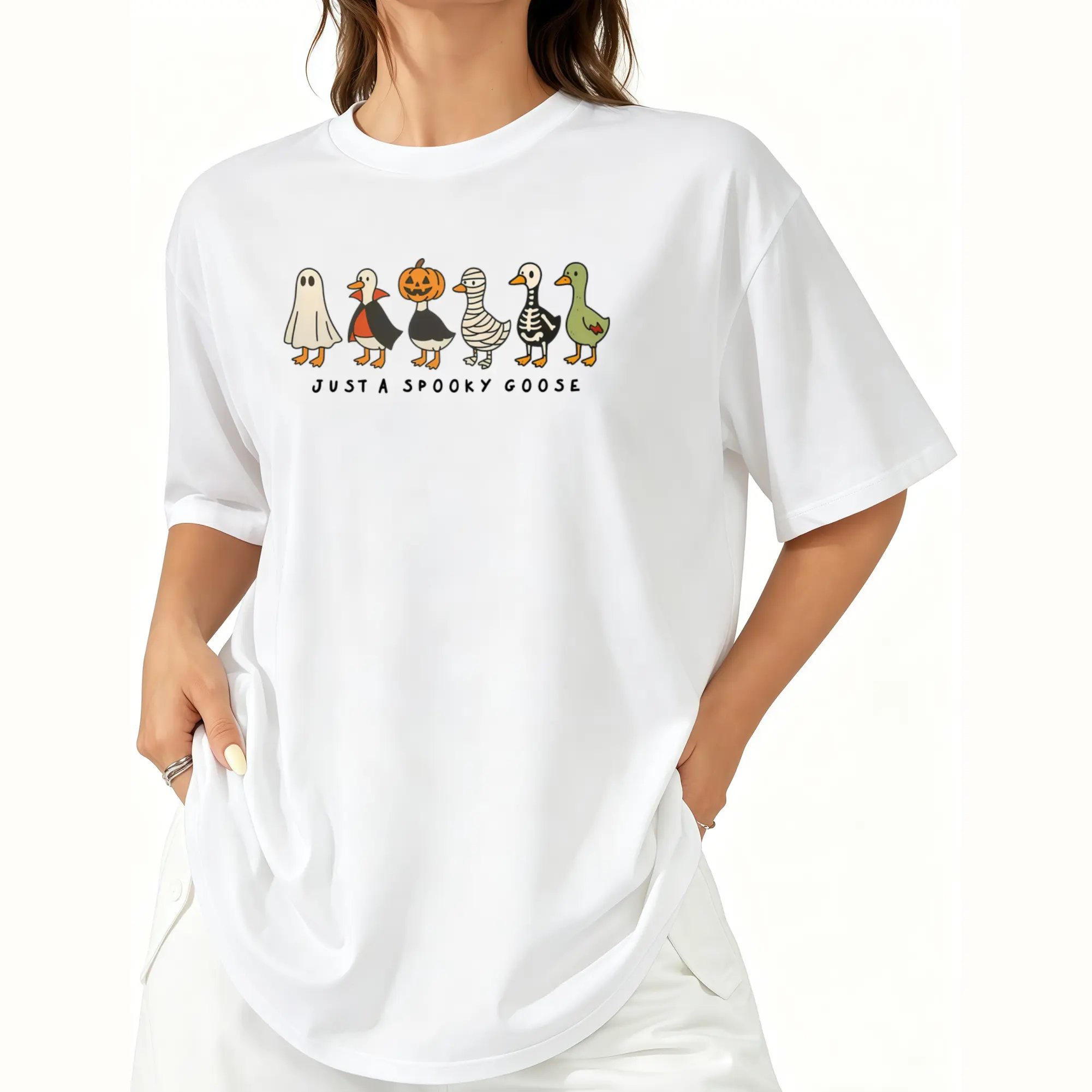 Halloween Funny Goose Shirt, Just a Spooky Goose Tee, Skeleton Goose Spooky Season Graphic Top, Retro Spooky Tee Unisex Apparel