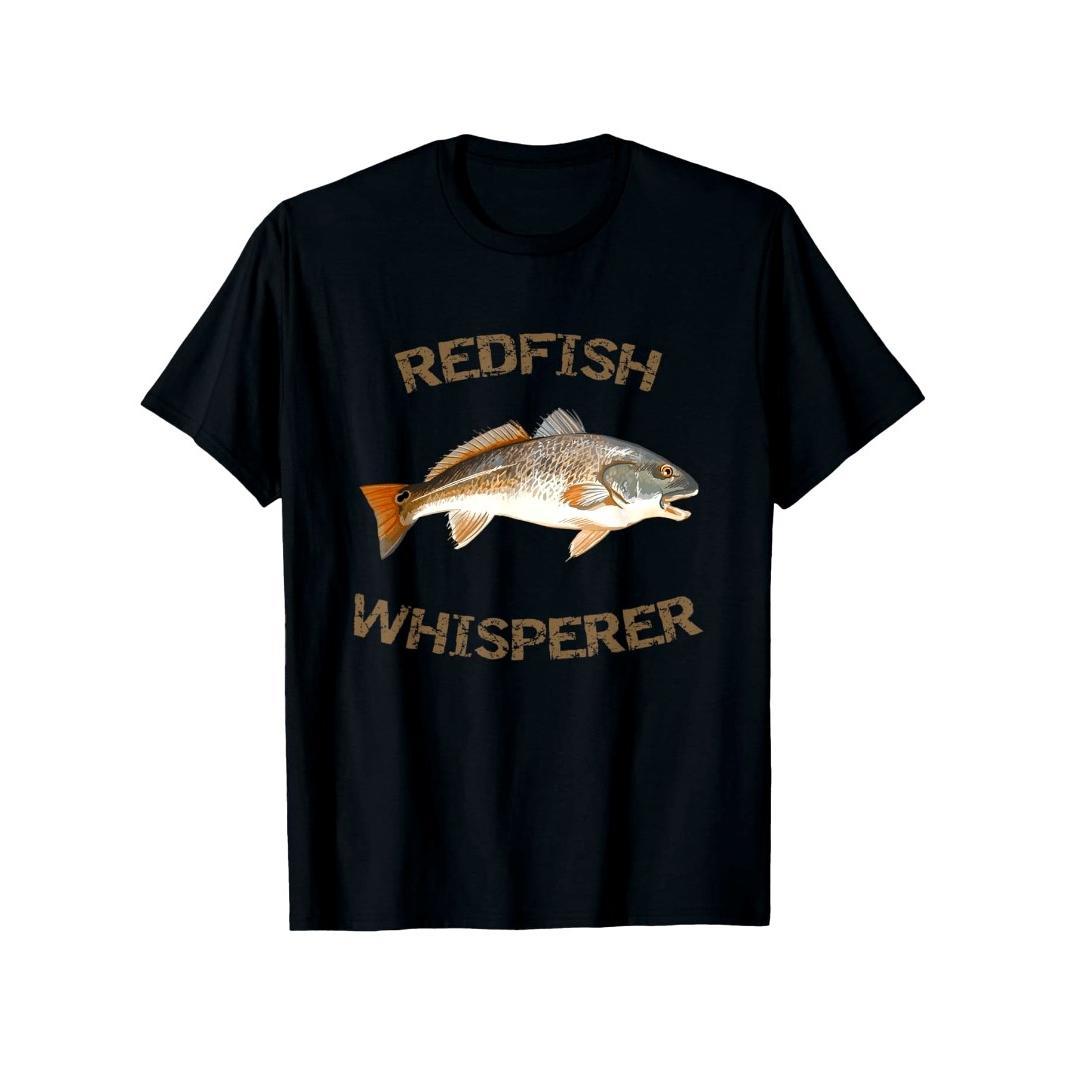 Redfish Whisperer Graphic T-Shirt - Unisex 100% Cotton Relaxed Fit Tee with Slight Stretch, Black Casual Outdoor Fishing Shirt for Men & Women, All-Season Comfort, Sizes S-XXXL