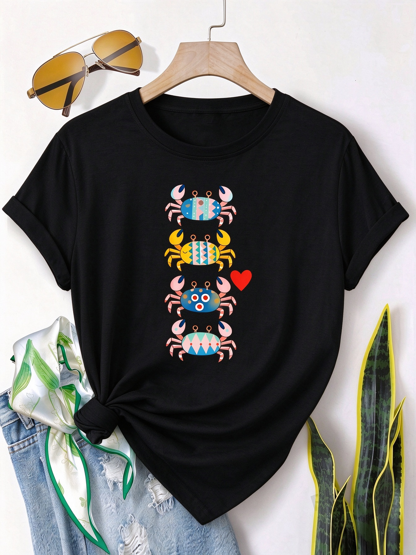 Colorful Crab T-Shirt, Geometric Heart Ocean Animal Graphic Tee