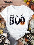 Boo Ghost Pumpkin Print Spooky Season T-Shirt