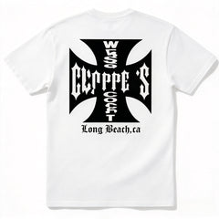 White Cross Print Tee Unisex Crew Neck Short Sleeve Casual Top