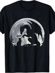 Women's Dragon Cat Moon Graphic T-Shirt, Casual Short Sleeve Crew Neck Tee, Fantasy Night Scene Printed Top for Fall Daily Wear