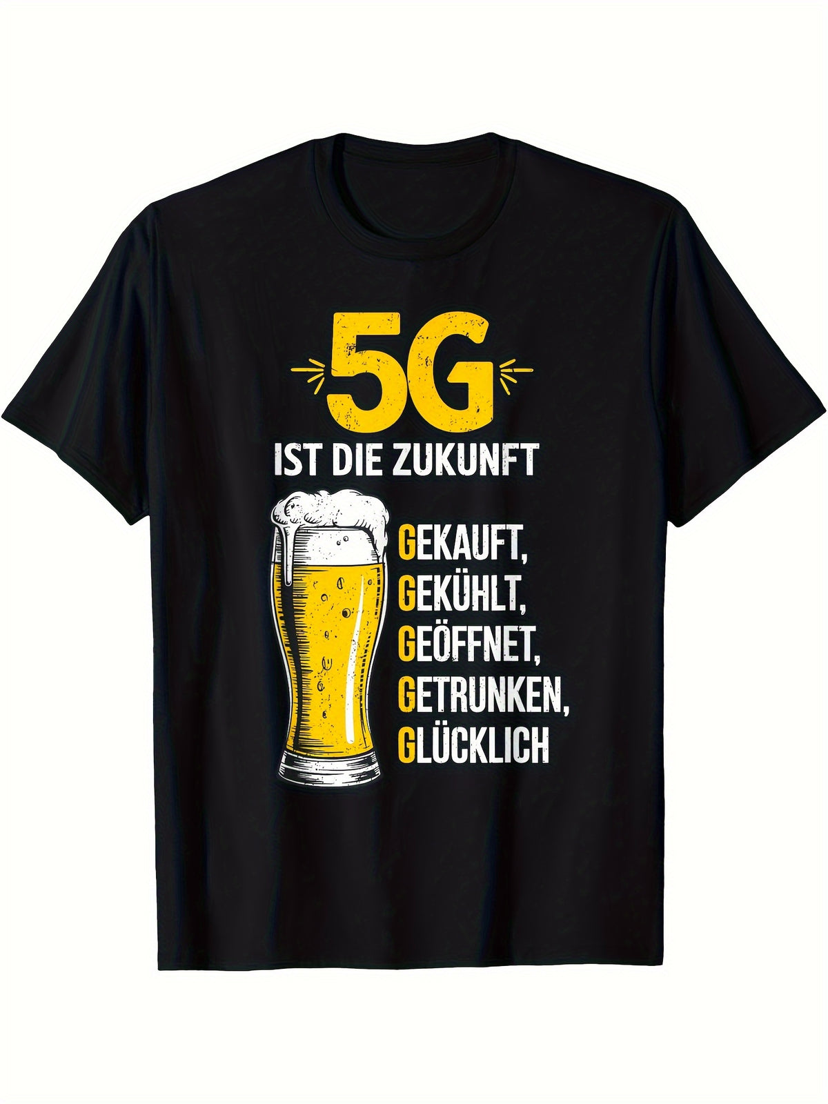 Men's Funny 5G Beer T-Shirt, “5G IST DIE ZUKUNFT” Beer Mug Graphic Print Crew Neck Short Sleeve Casual Drinking Tee