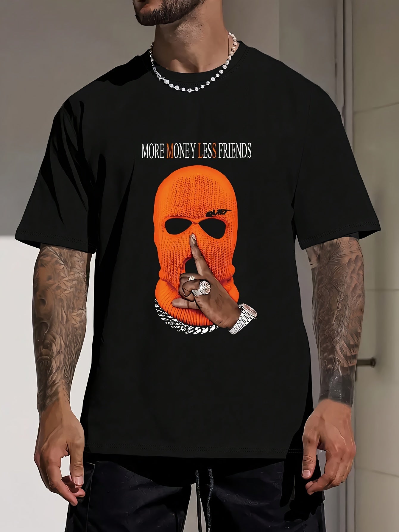 Men's Printed Crew Neck T-Shirt with Hooded Boy Graphic