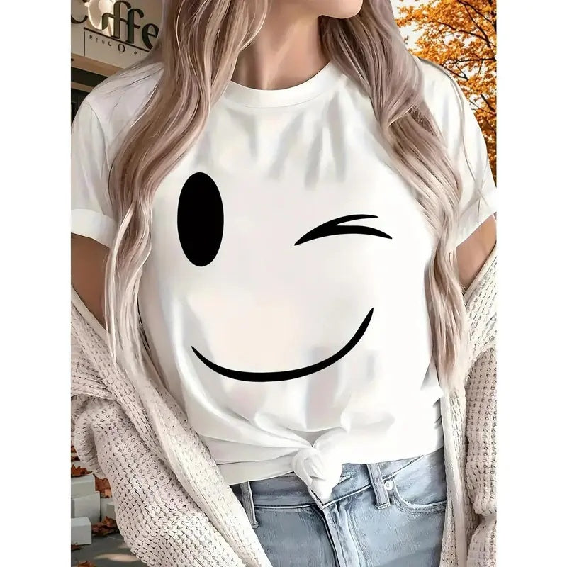 Drop Shoulder Graphic Crew Neck Tee Oversized Street Cotton Short Sleeve Top
