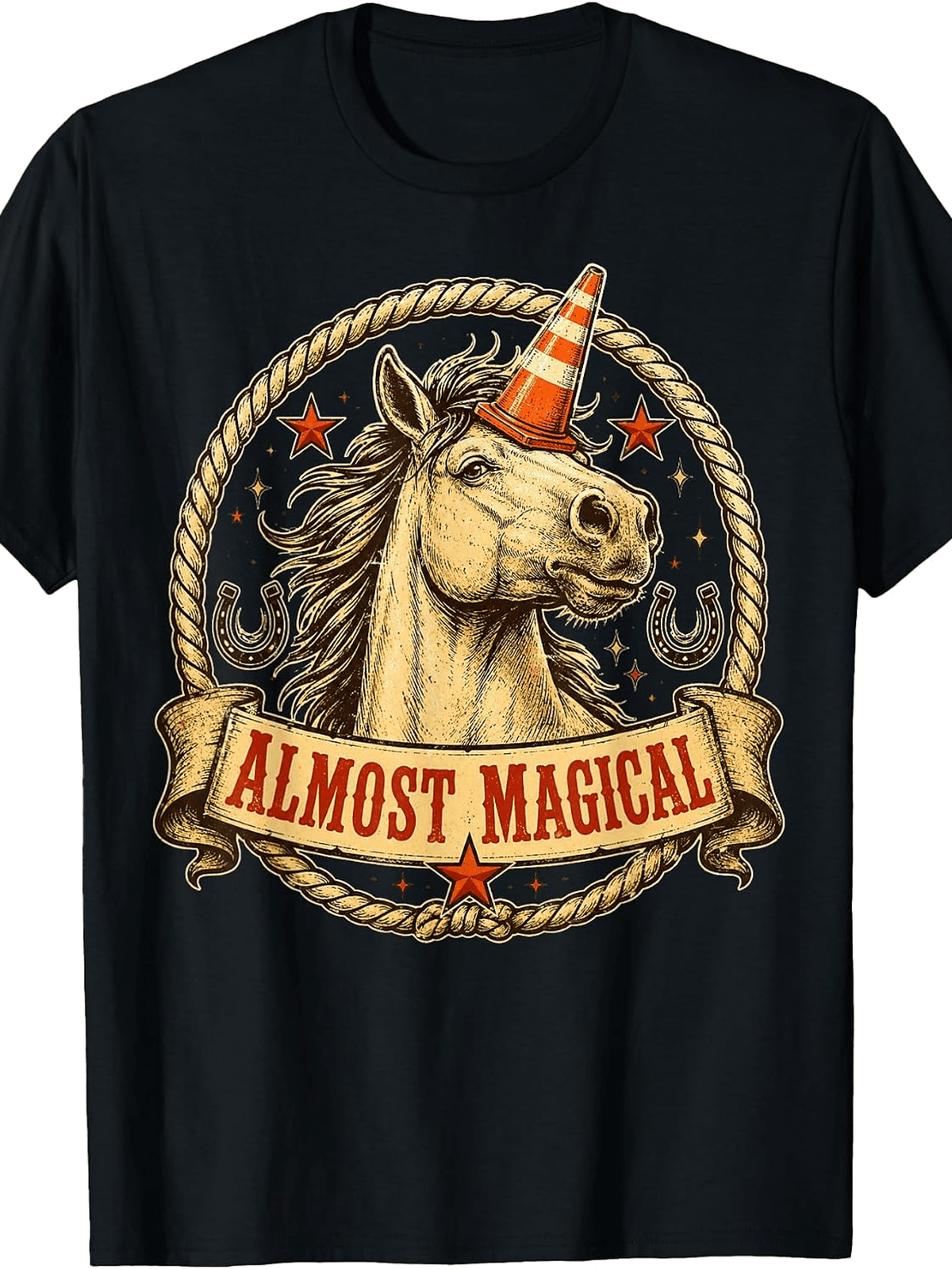Funny Horse Graphic Almost Magical Slogan T-Shirt, Casual And Comfortable Crew Neck TShirt