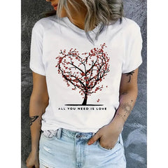Women's Cotton Tshirt - Short Sleeve,Vibrant Cartoon Print, Crew Neck Sports Top
