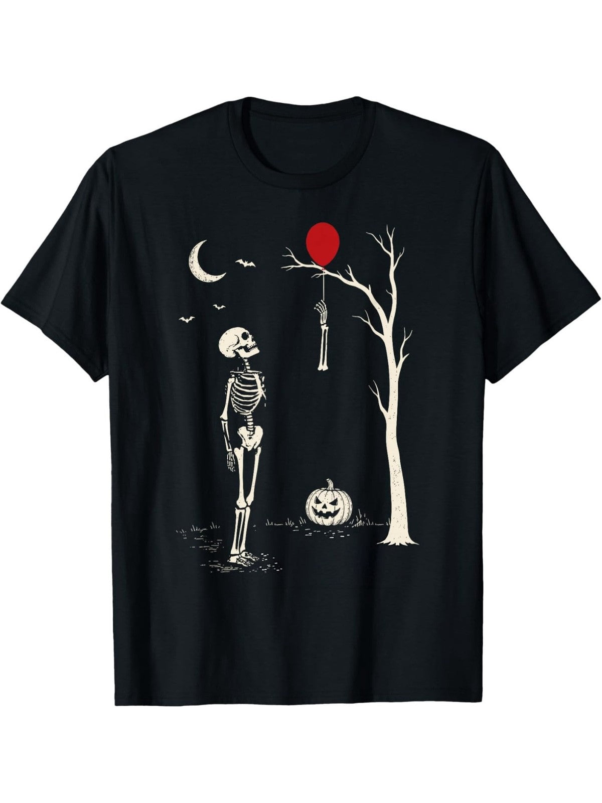Skeleton Red Balloon T-Shirt Spooky Halloween Graphic Tee