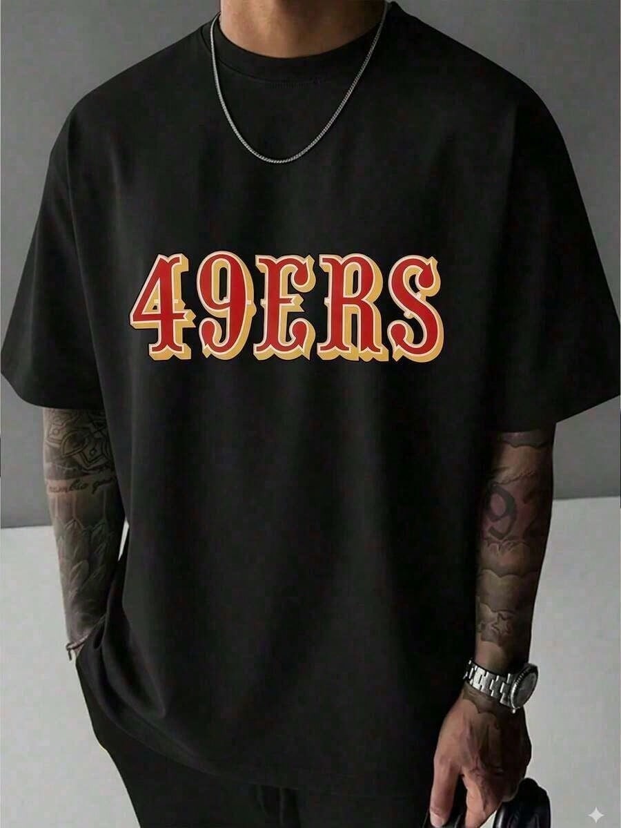 Men's Vintage Old English Letter Graphic T Shirt, Retro Bold Text Tee