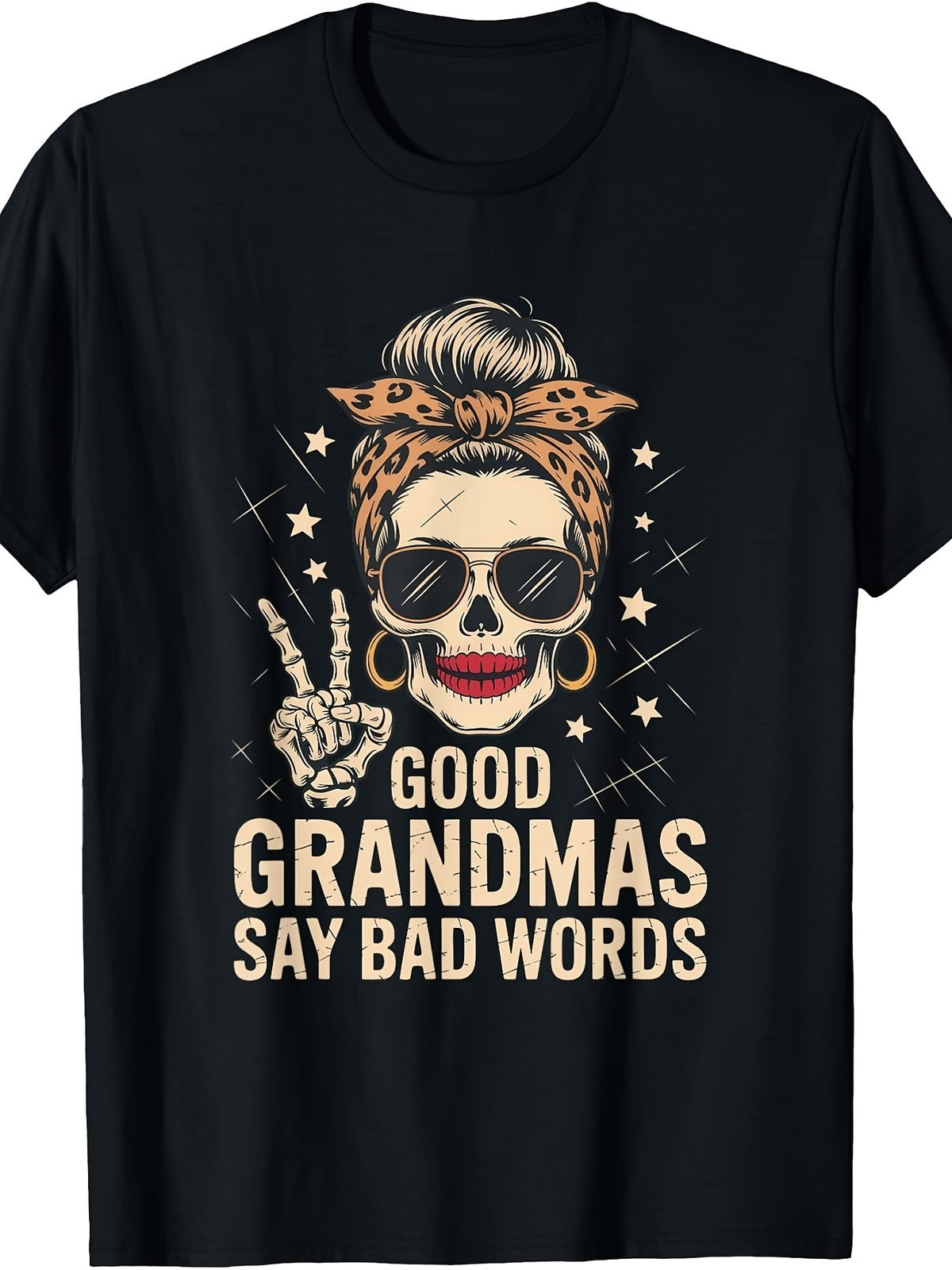 Good Grandmas Say Bad Words Skeleton Skull Leopard Bandana T-Shirt