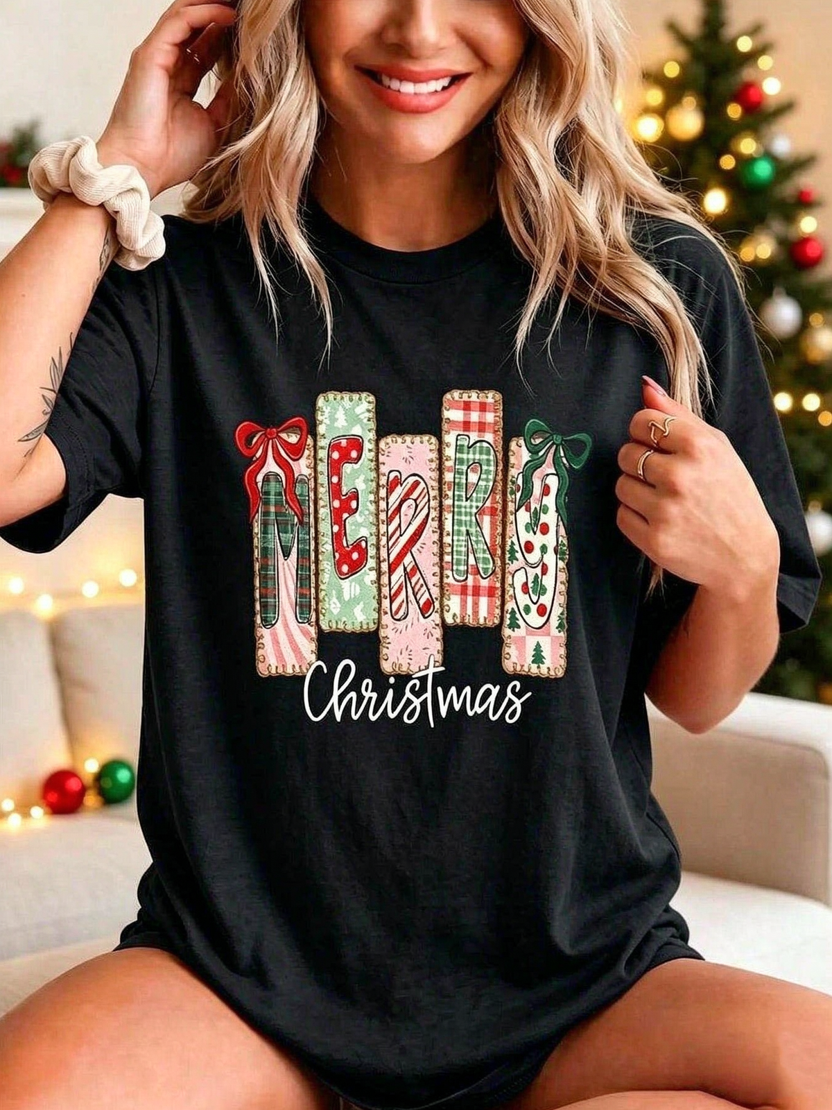 Women Christmas Cartoon Graphic Tee, Fall Clothes For Women