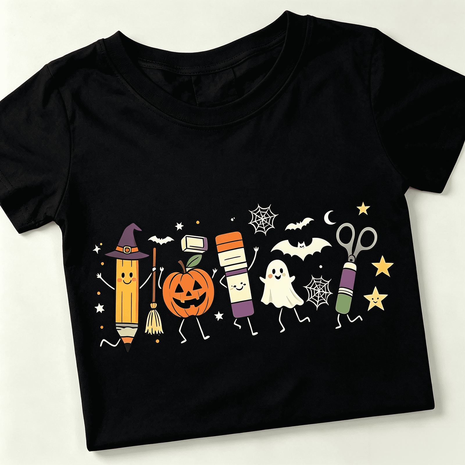 Halloween Teacher T-Shirt Cute School Supplies Witch Pencil Tee