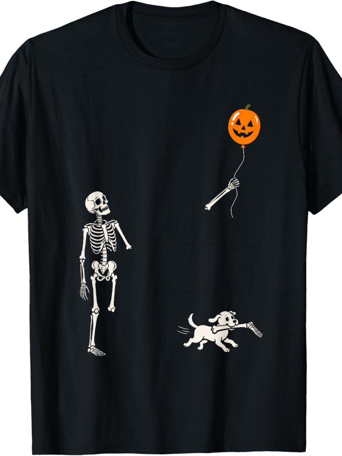 Funny Skeleton Dog Pumpkin Balloon Halloween Graphic T-Shirt