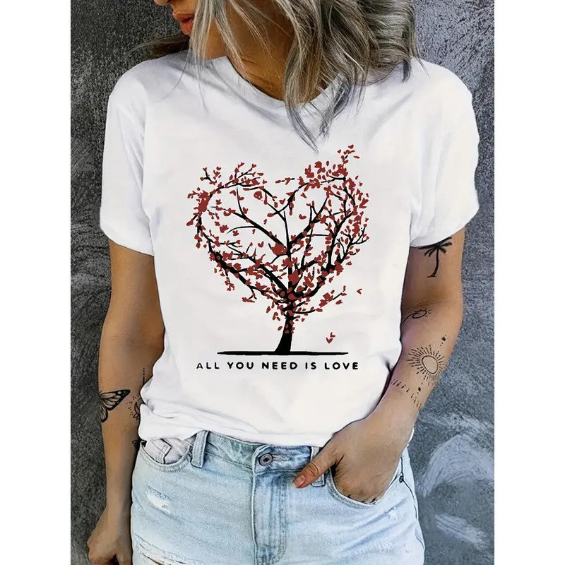 Women's Cotton Tshirt - Short Sleeve,Vibrant Cartoon Print, Crew Neck Sports Top
