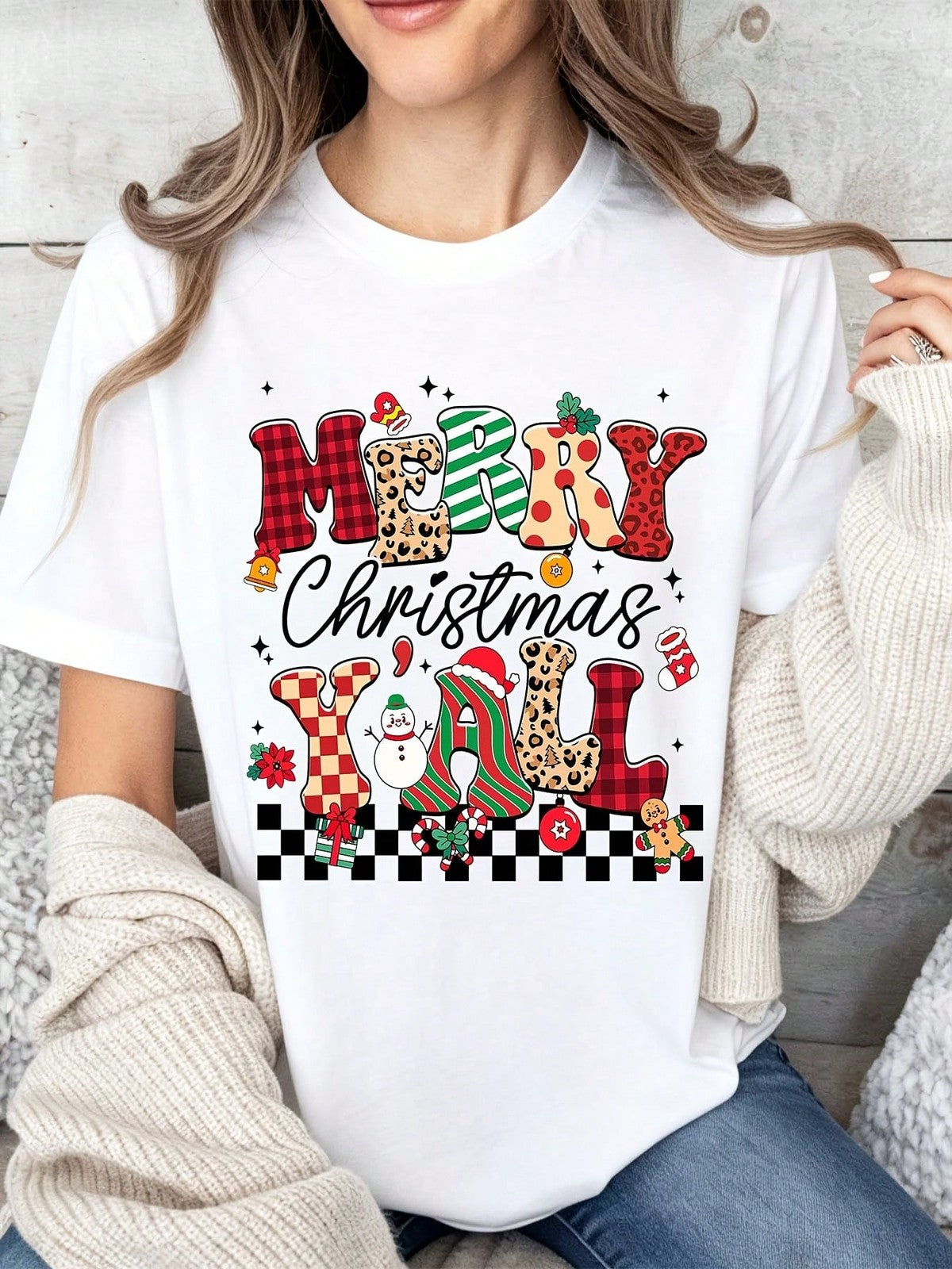 Merry Christmas Women T Shirt Festive Holiday Graphic Tee