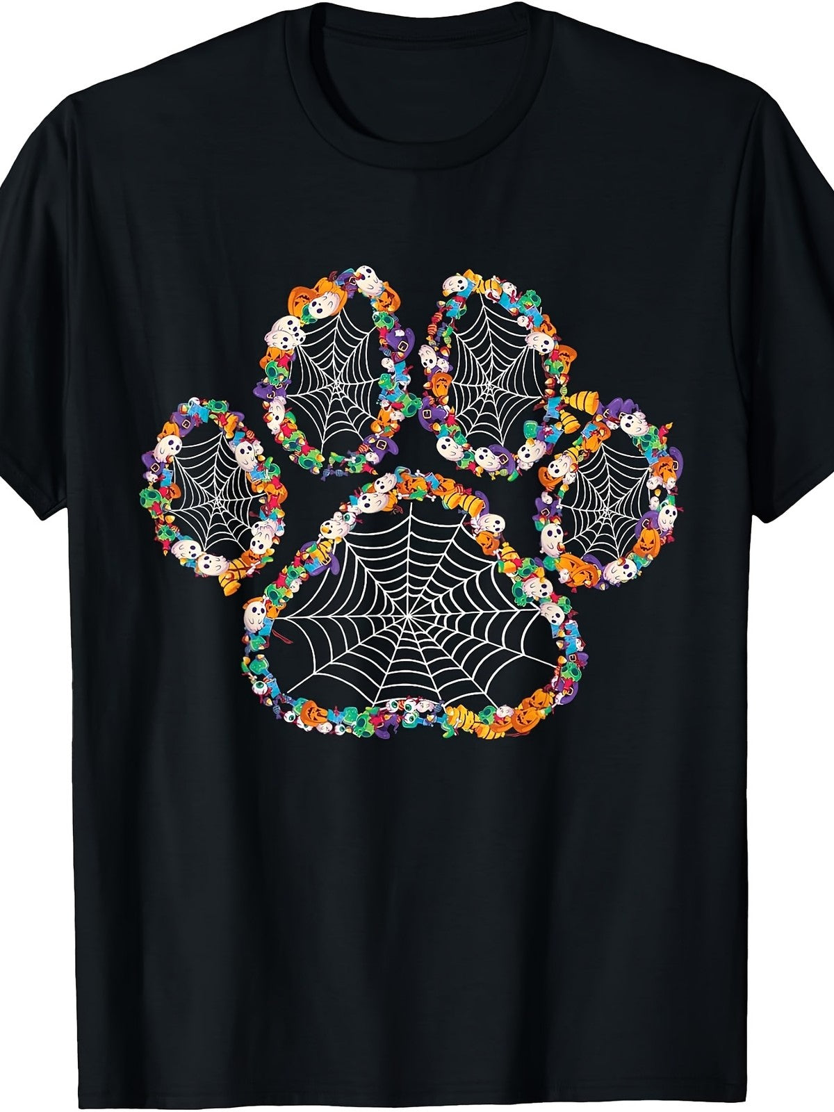 Paw Print Halloween Dog Candy Pumpkin Ghost Gift Unisex Girls T-Shirt