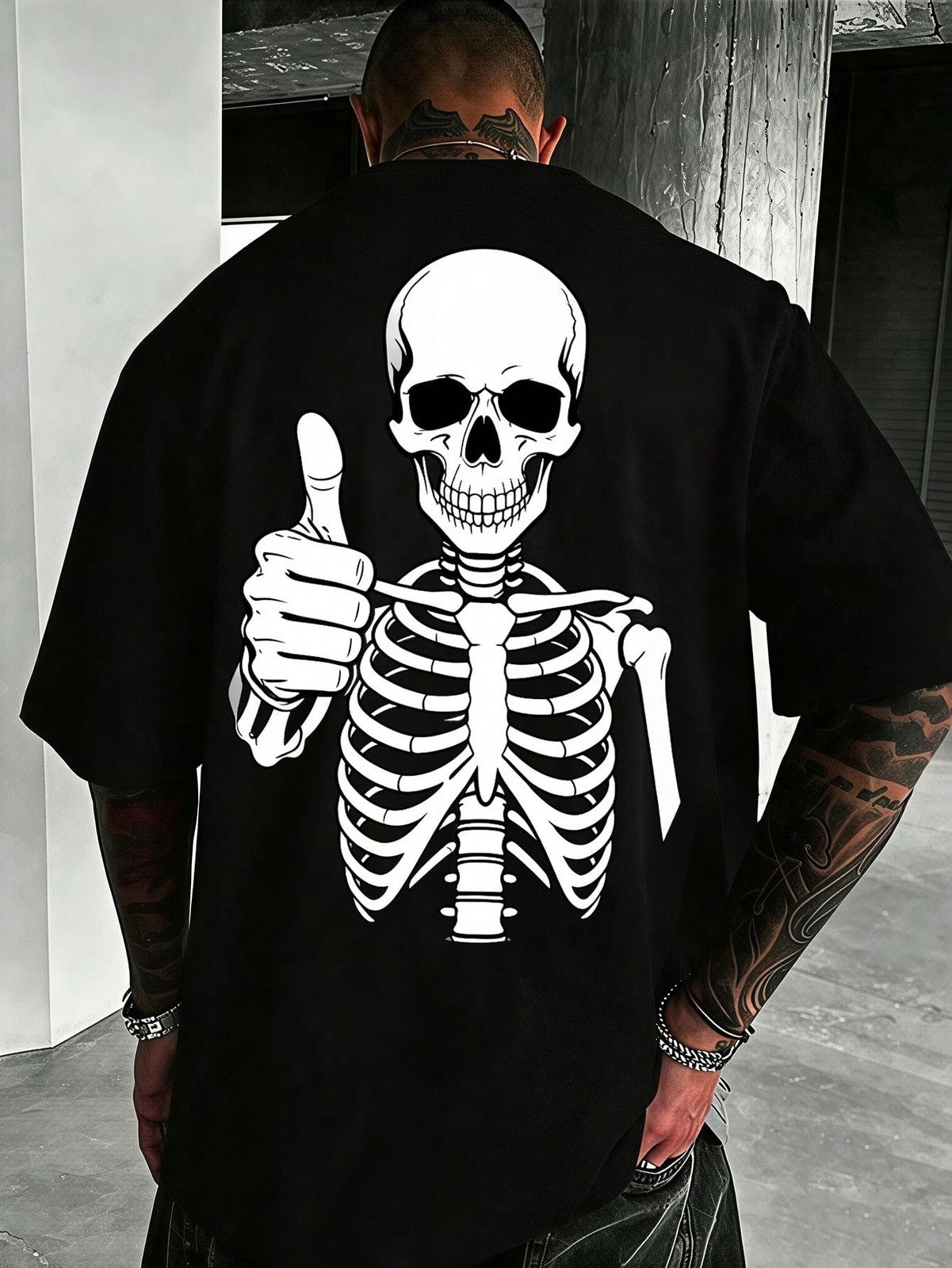 Casual Streetwear Skeleton Thumbs Up Graphic Tee Summer Mens Clothes Ropa De