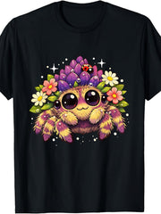 Cute Jumping Spider with Flower Hat Kawaii Arachnid Lover T-Shirt