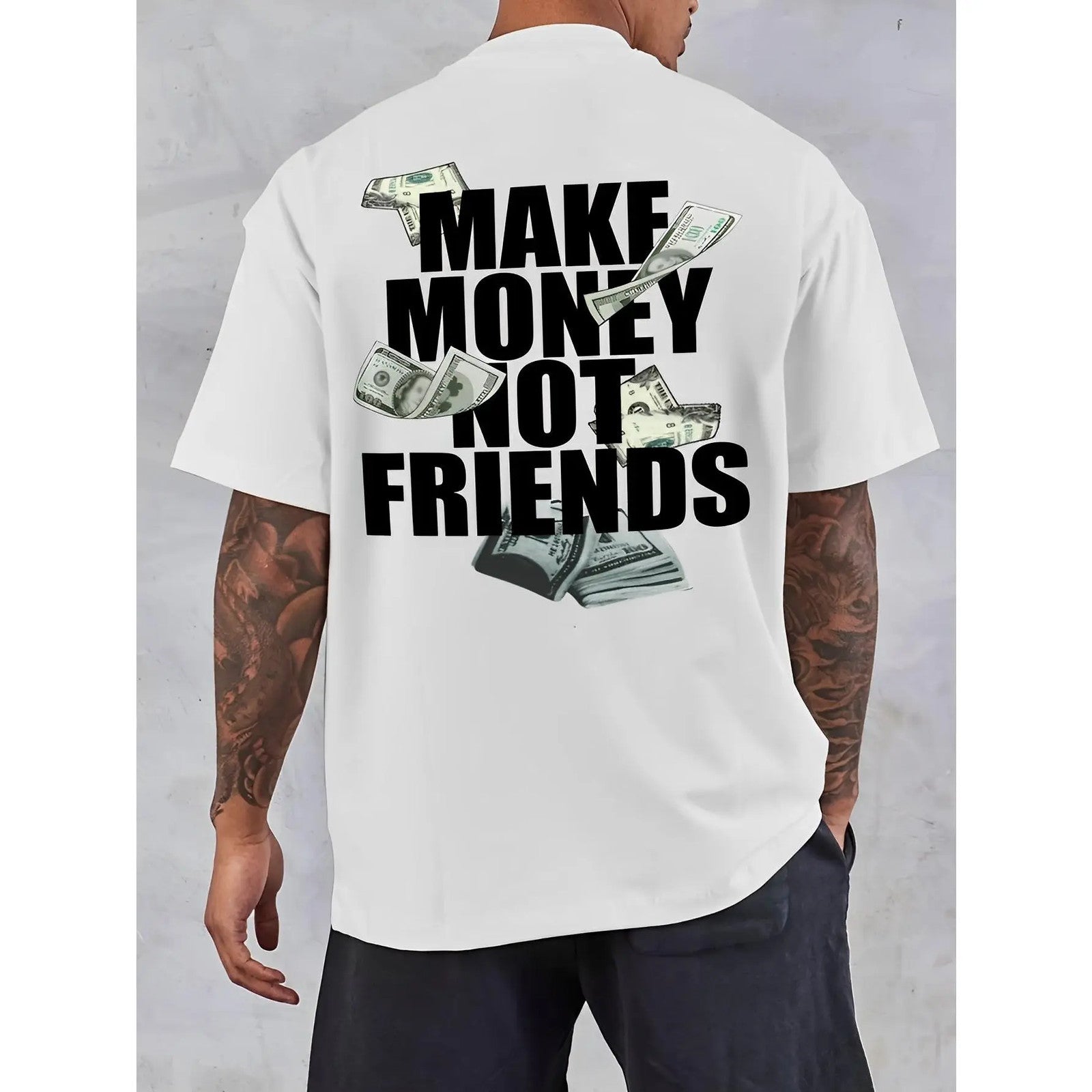 100% Cotton Men'S "Make Money Not Friends" Pattern Cotton T-Shirt