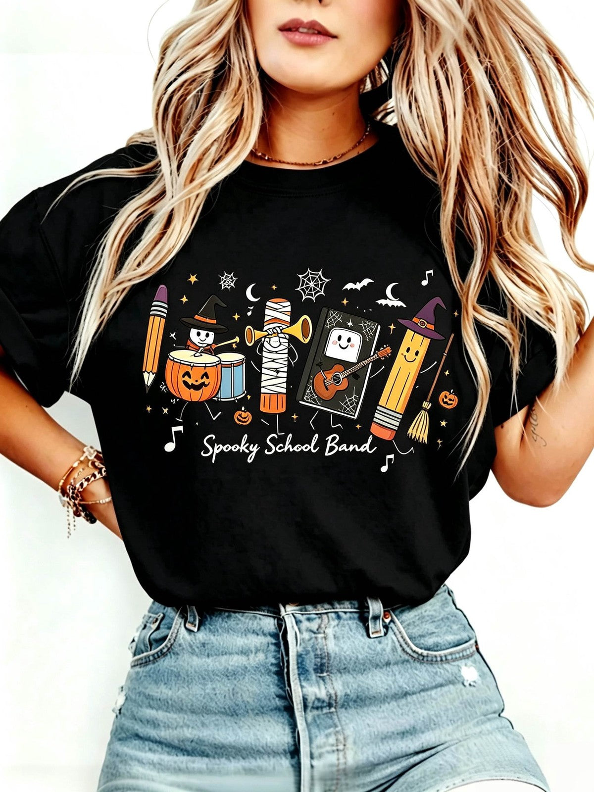 Halloween Teacher T-Shirt Cute School Supplies Witch Pencil Tee