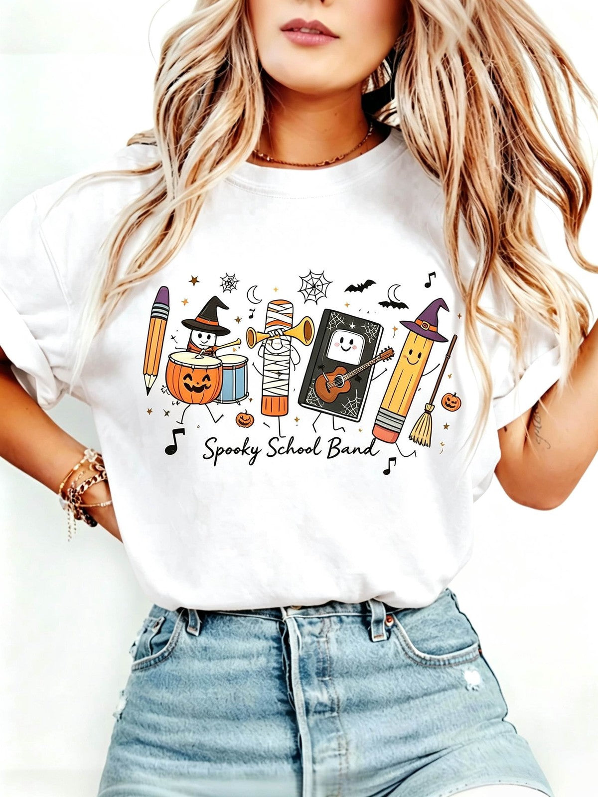 Halloween Teacher T-Shirt Cute School Supplies Witch Pencil Tee