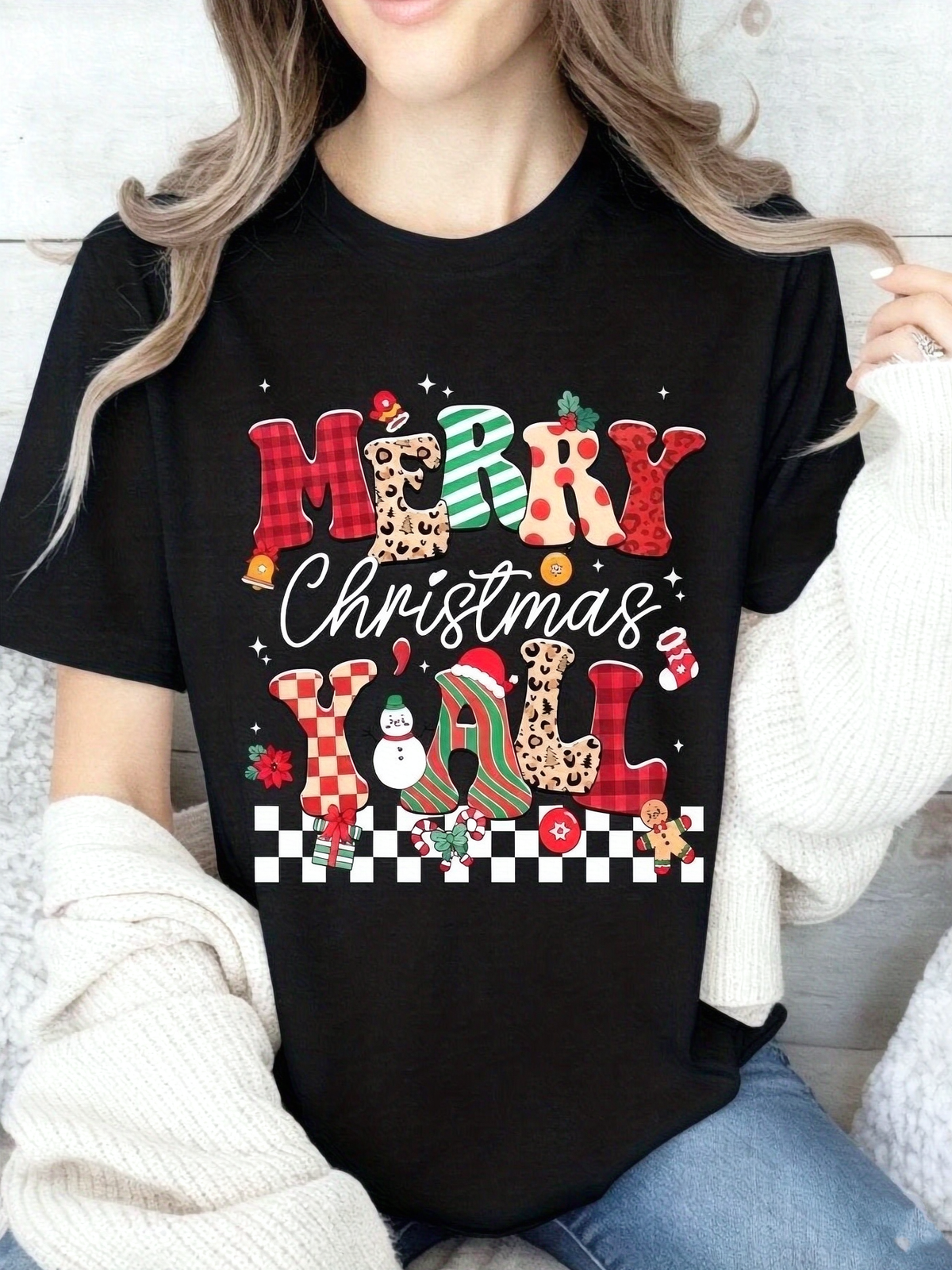 Merry Christmas Women T Shirt Festive Holiday Graphic Tee