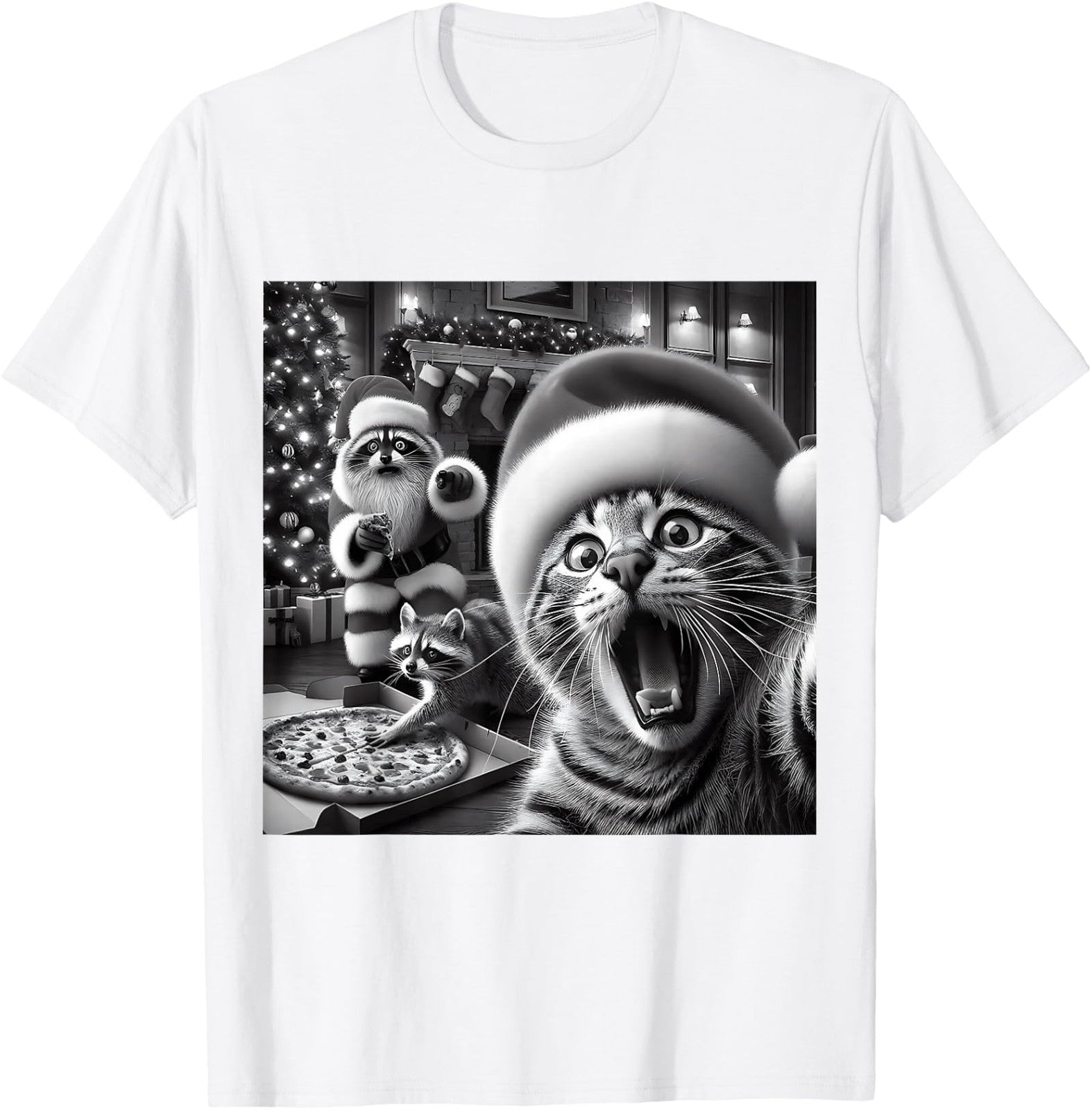 Racoon Santa Christmas Xmas Holiday Funny Cat Unisex T-Shirt