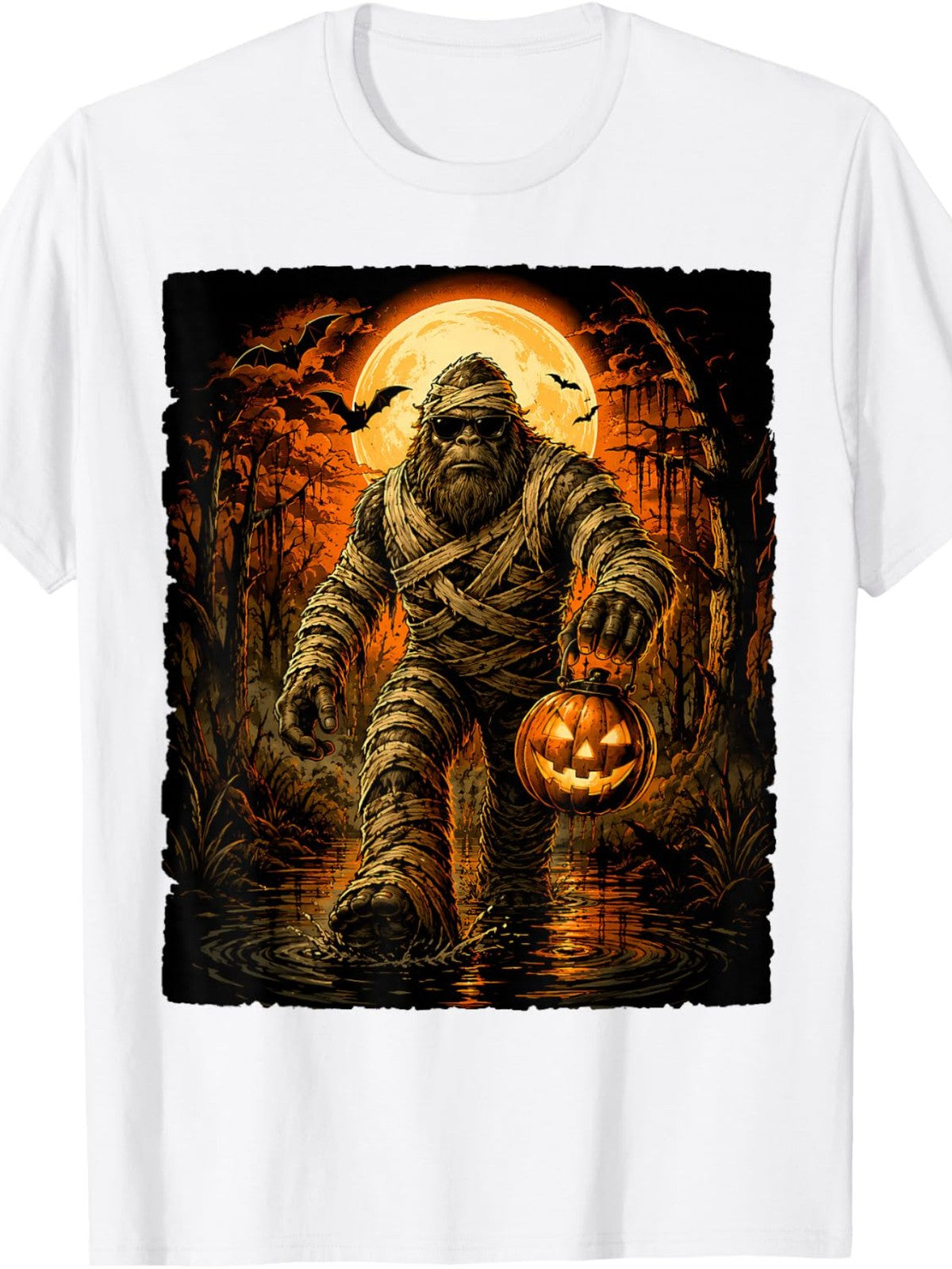 Lantern Skeleton Sasquatch Halloween Men Women T-Shirt