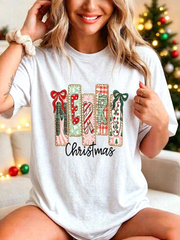 Women Christmas Cartoon Graphic Tee, Fall Clothes For Women