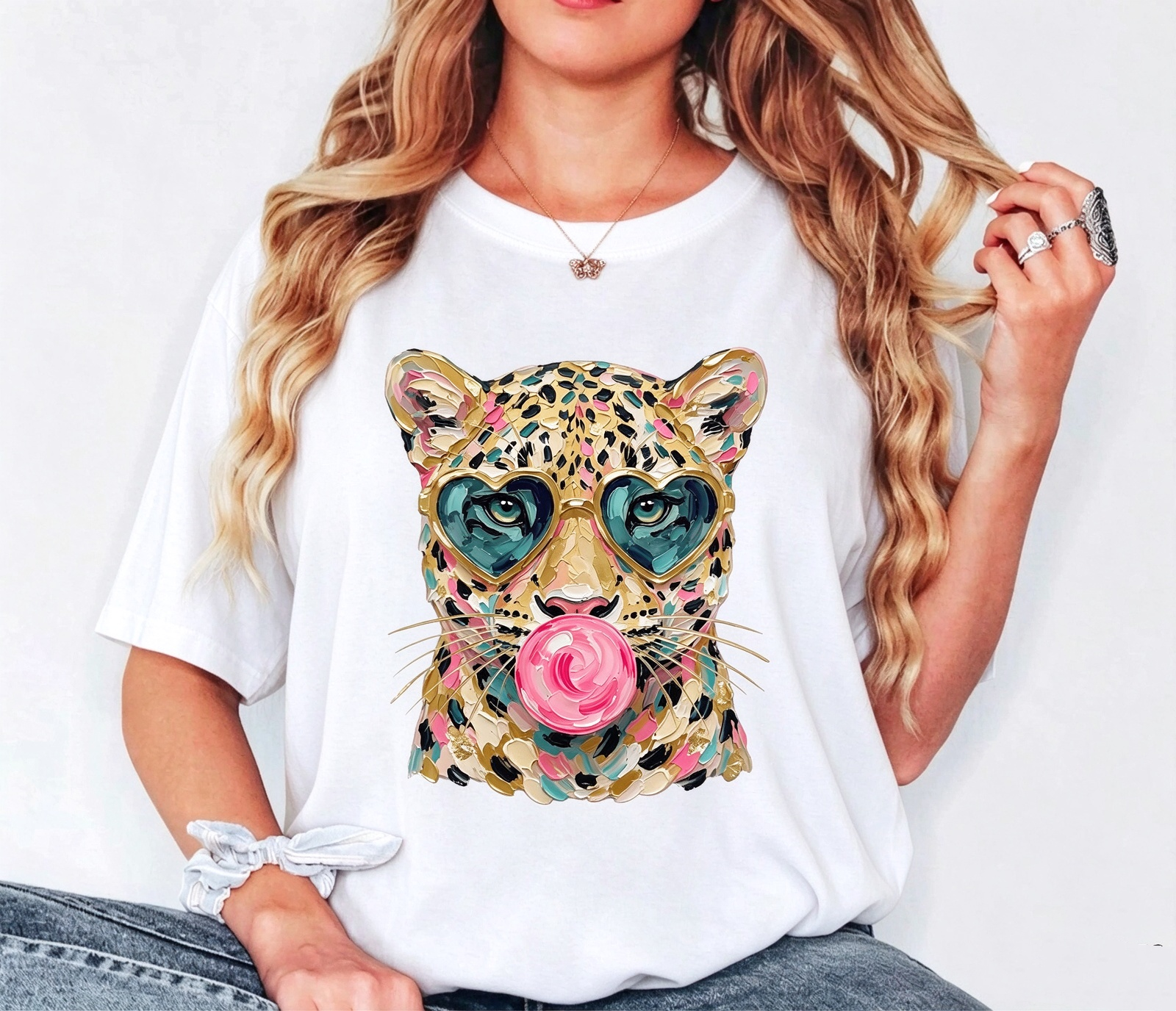 Women's Cool Leopard Bubble Gum Graphic T-Shirt