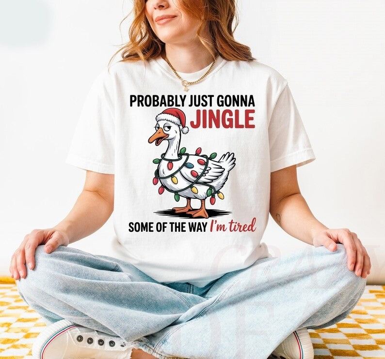 Women's Christmas Duck Graphic T-Shirt, Funny Holiday Cotton Tee