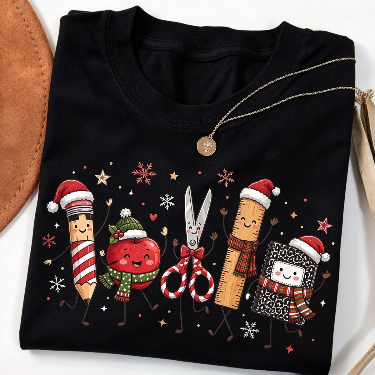 Teacher Christmas T-Shirt, School Supplies Teacher Graphic Tee,Christmas Teacher
