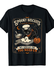 Funny Spooky Biscuits Retro Cat Lover Baking Halloween T-Shirt