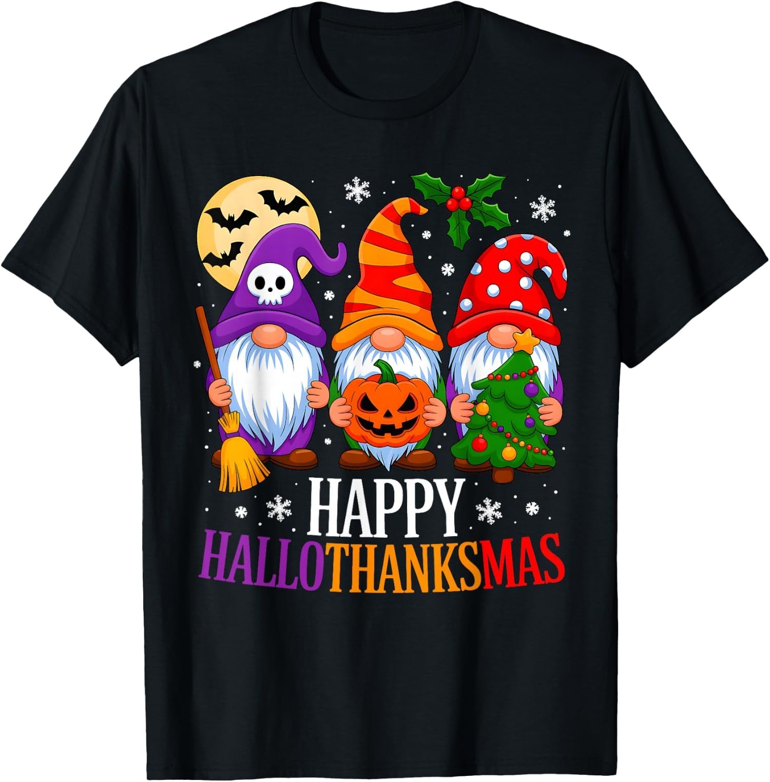 Happy HalloThanksMas Gnomes Halloween Design Unisex T-Shirt