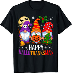 Happy HalloThanksMas Gnomes Halloween Design Unisex T-Shirt