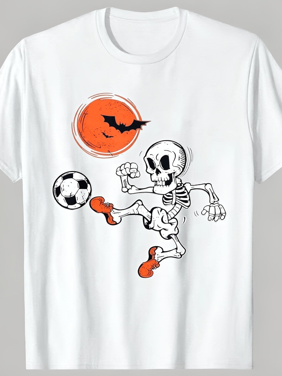 Fun Football Skull Pattern T-Shirt - Halloween & Sports Theme Short Sleeve Tee