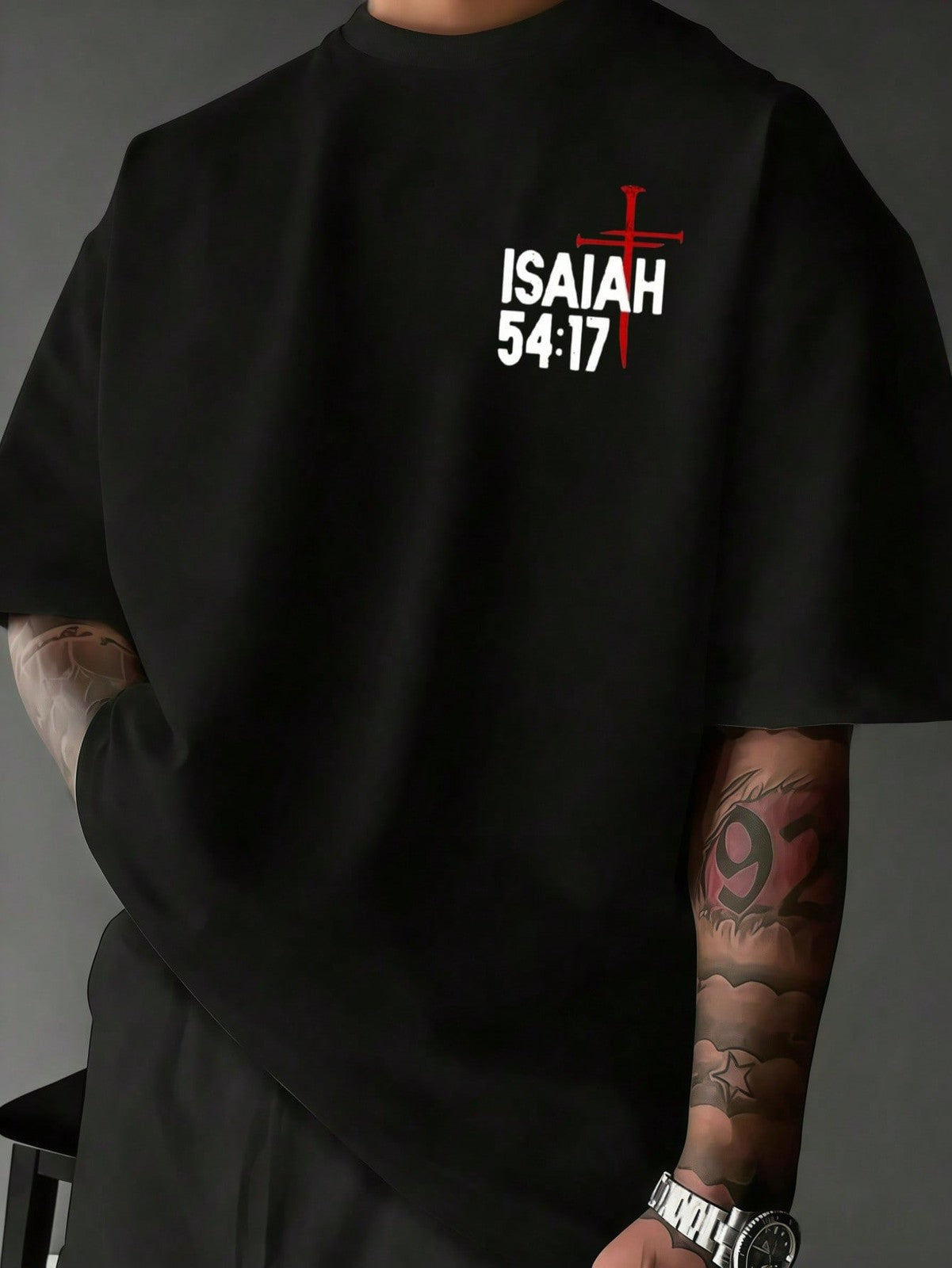 Men's Vintage Cotton Short Sleeve T-Shirt Double Sided Print Christian Bible