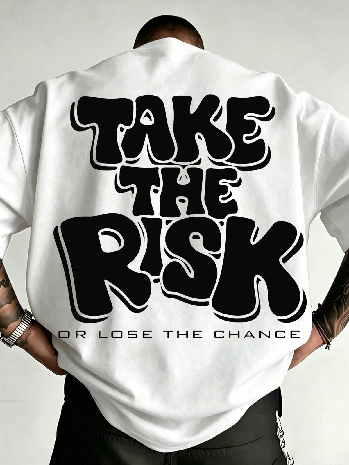 Men's Double Sided Print Crew Neck T-Shirt, Take The Risk Letter Graphic