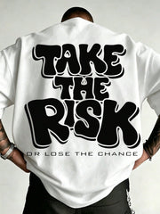 Men's Double Sided Print Crew Neck T-Shirt, Take The Risk Letter Graphic