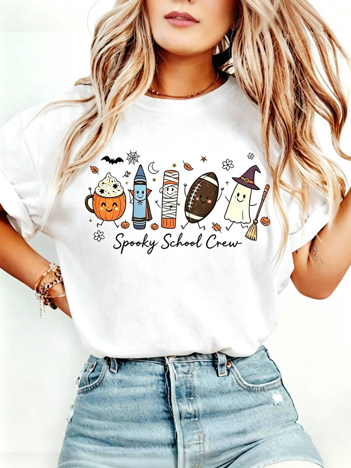 Halloween Teacher T-Shirt Cute School Supplies Witch Pencil Tee