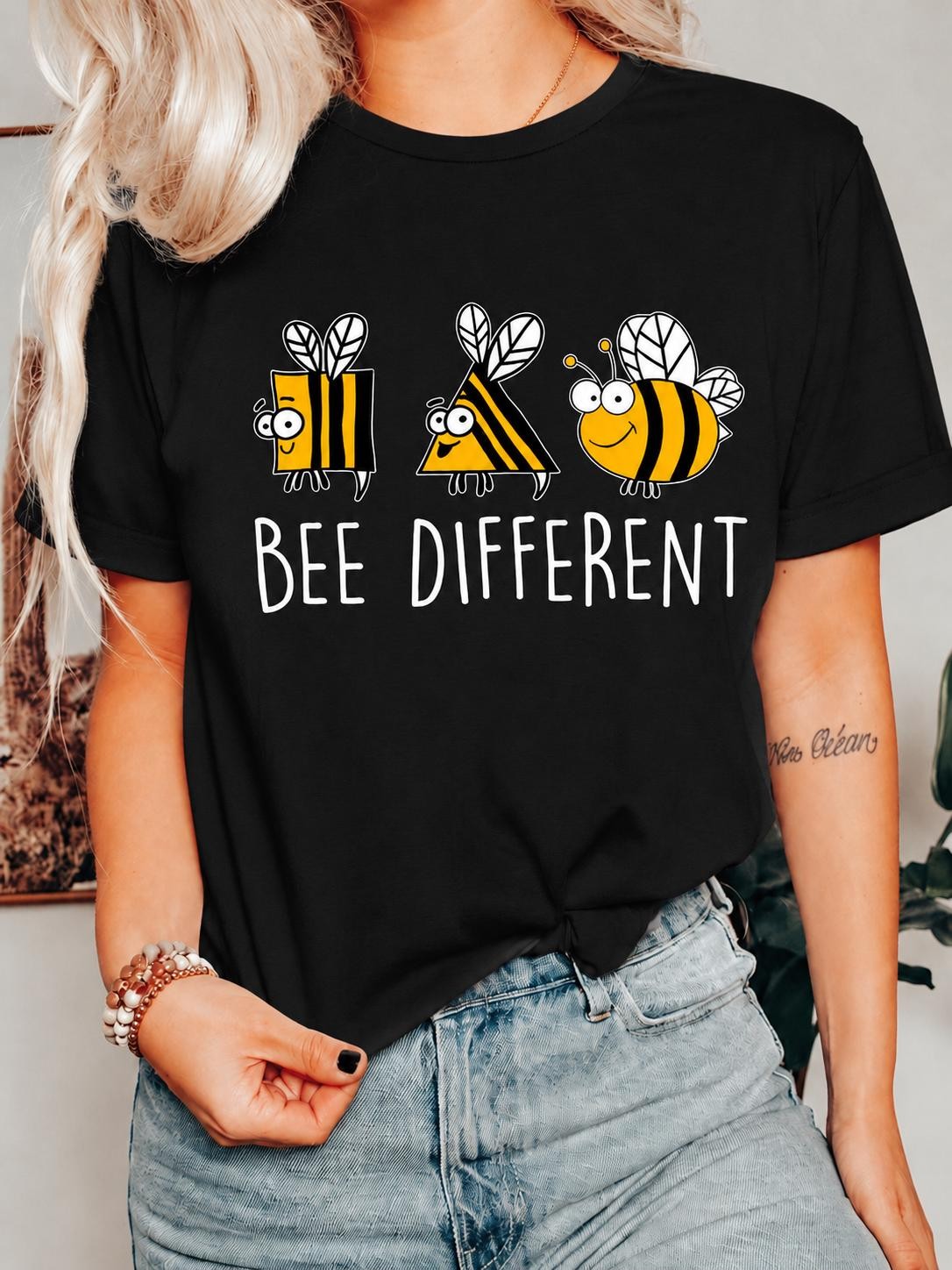 Women's Bee Different Cute Cartoon Bee Graphic T-Shirt