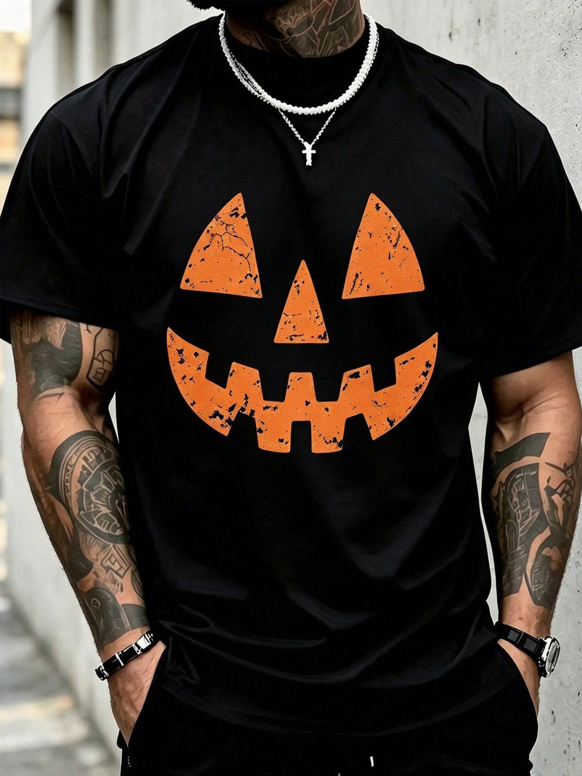 1pc Men' S Gaming Skeleton Print Black TShirt, Crew Neck, Casual Cotton Tee